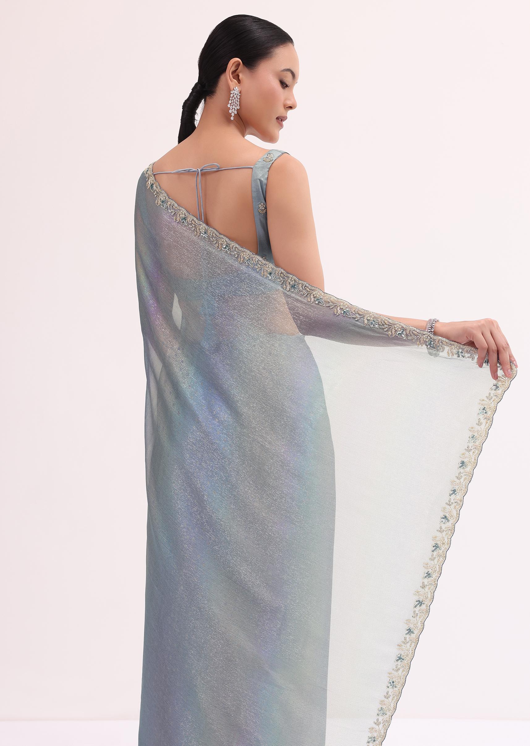 Blue Embroidered Saree With Unstitched Blouse