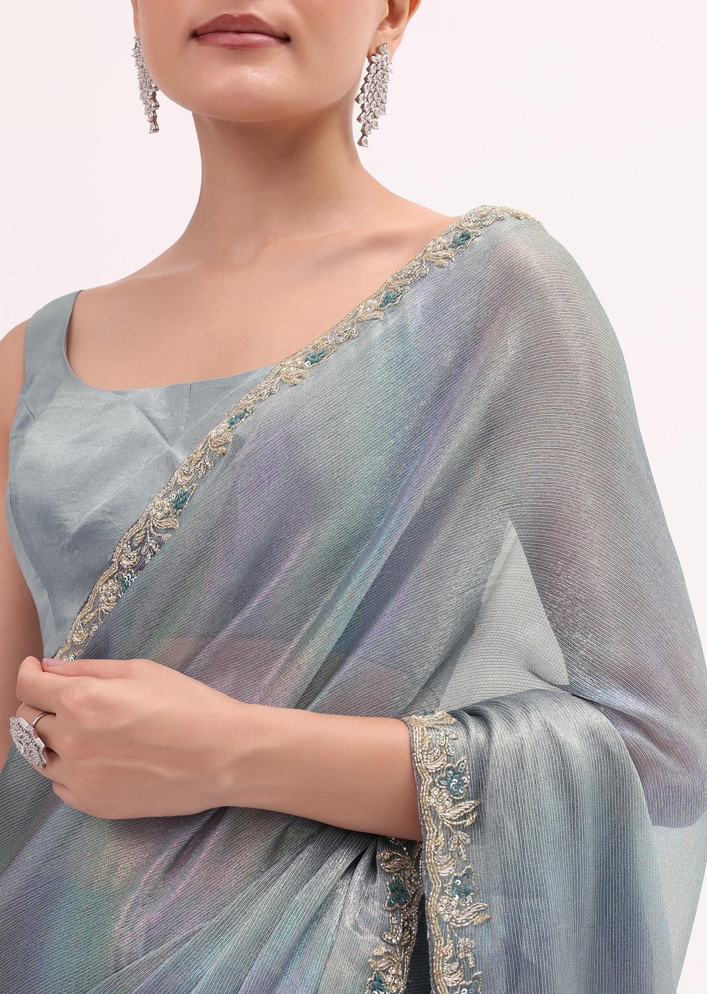 Blue Embroidered Saree With Unstitched Blouse