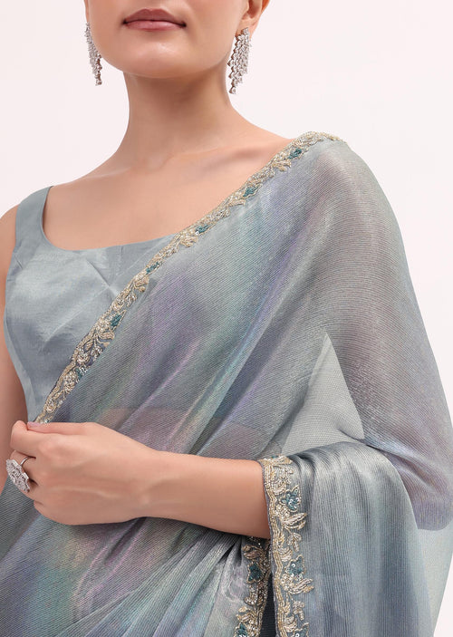 Blue Embroidered Saree With Unstitched Blouse